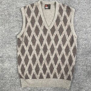 VTG Robert Bruce Argyle Sweater Vest Mens L Gray V Neck Acrylic Union USA Made